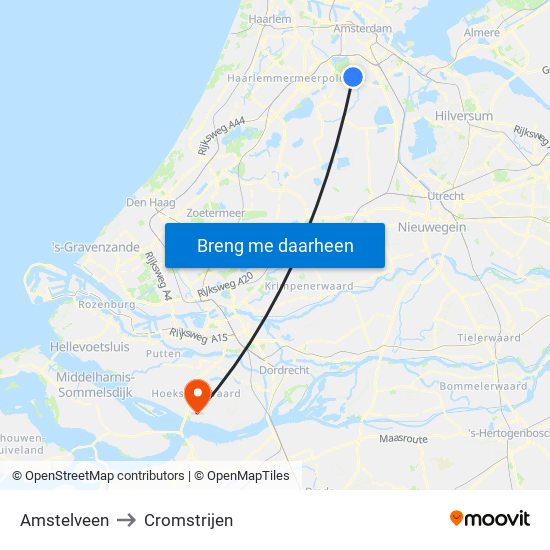 Amstelveen to Cromstrijen map