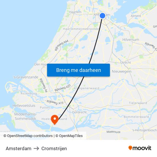 Amsterdam to Cromstrijen map