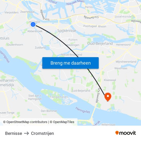 Bernisse to Cromstrijen map