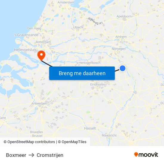 Boxmeer to Cromstrijen map
