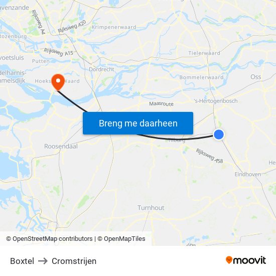 Boxtel to Cromstrijen map