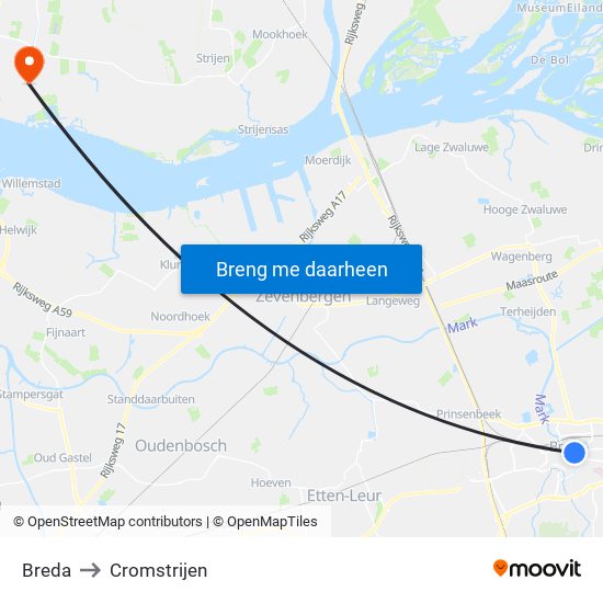 Breda to Cromstrijen map