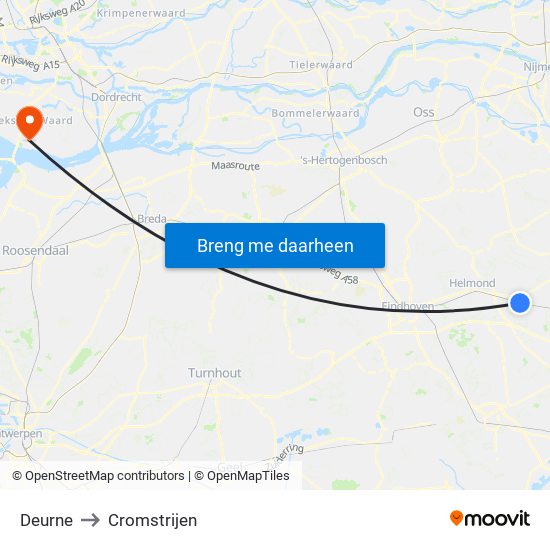 Deurne to Cromstrijen map