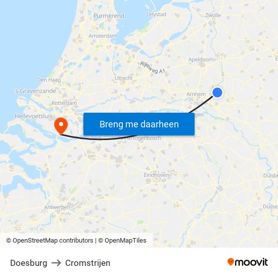 Doesburg to Cromstrijen map