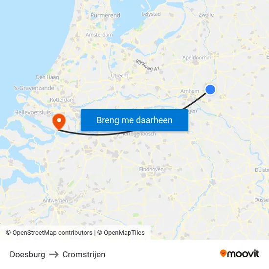 Doesburg to Cromstrijen map