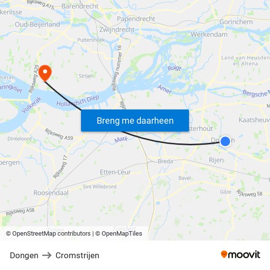 Dongen to Cromstrijen map