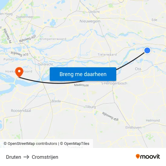 Druten to Cromstrijen map