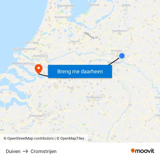 Duiven to Cromstrijen map