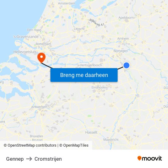 Gennep to Cromstrijen map