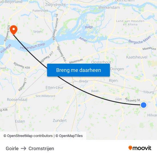 Goirle to Cromstrijen map