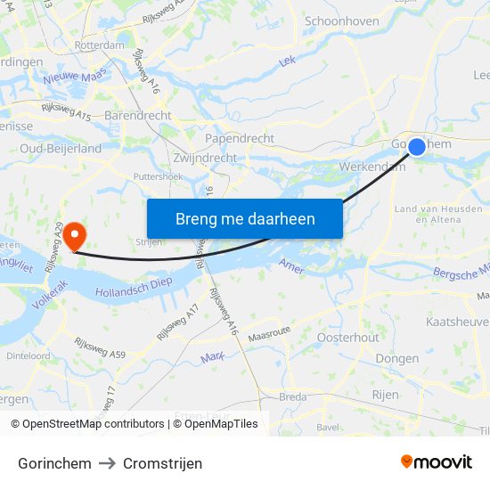 Gorinchem to Cromstrijen map