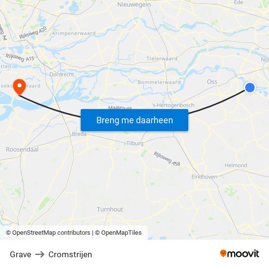 Grave to Cromstrijen map