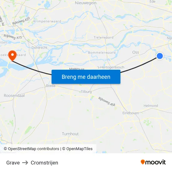 Grave to Cromstrijen map