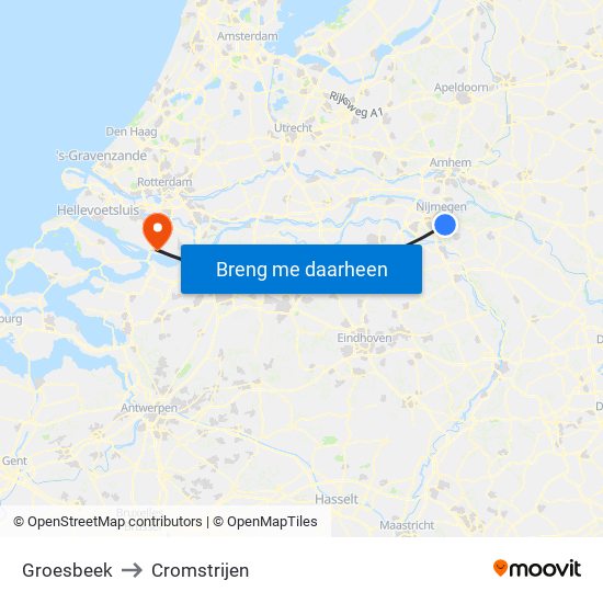 Groesbeek to Cromstrijen map