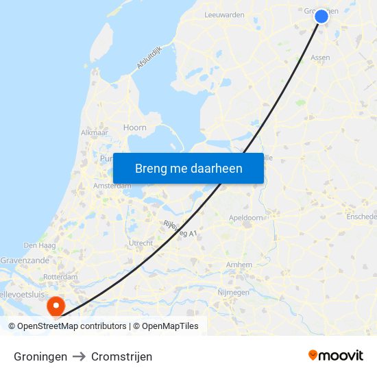Groningen to Cromstrijen map