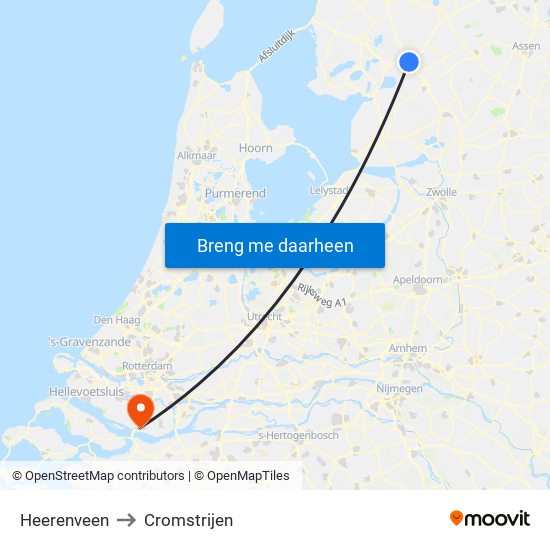 Heerenveen to Cromstrijen map