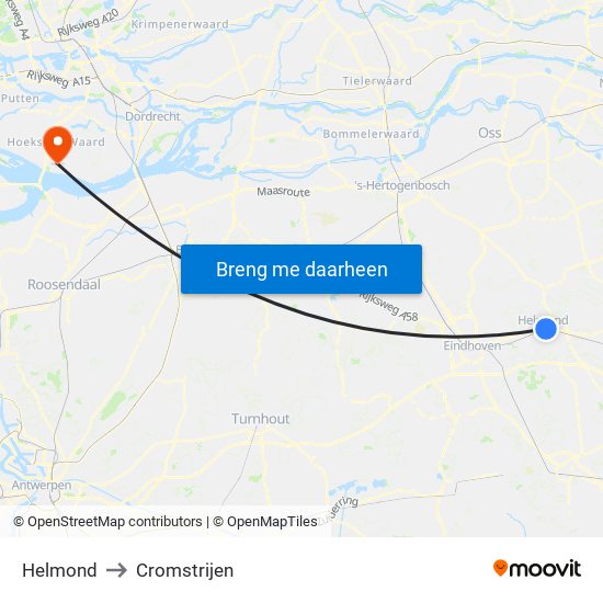 Helmond to Cromstrijen map