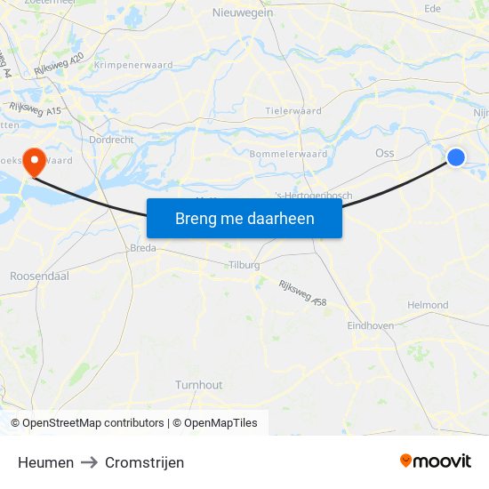 Heumen to Cromstrijen map