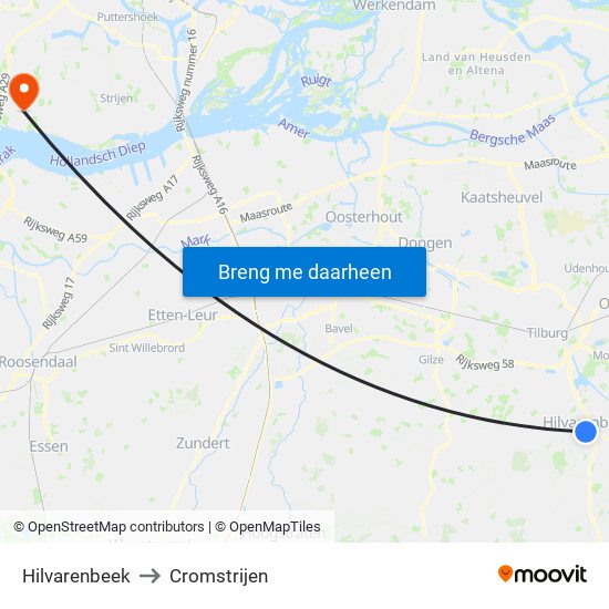 Hilvarenbeek to Cromstrijen map