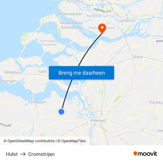 Hulst to Cromstrijen map