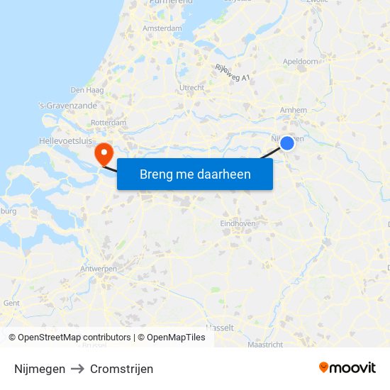 Nijmegen to Cromstrijen map
