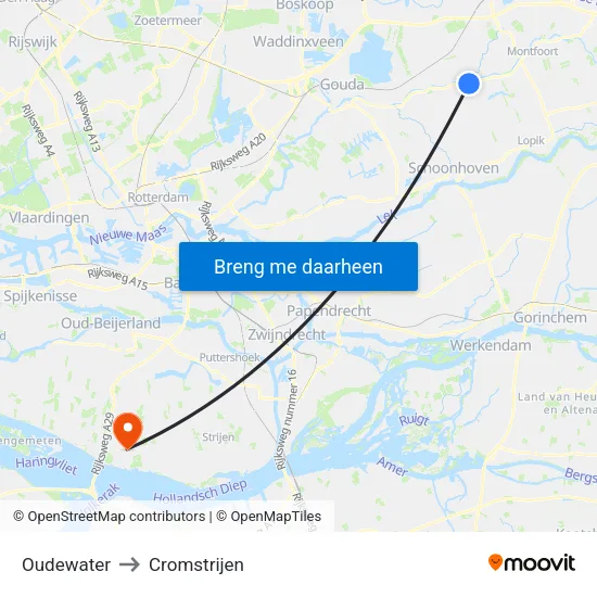Oudewater to Cromstrijen map