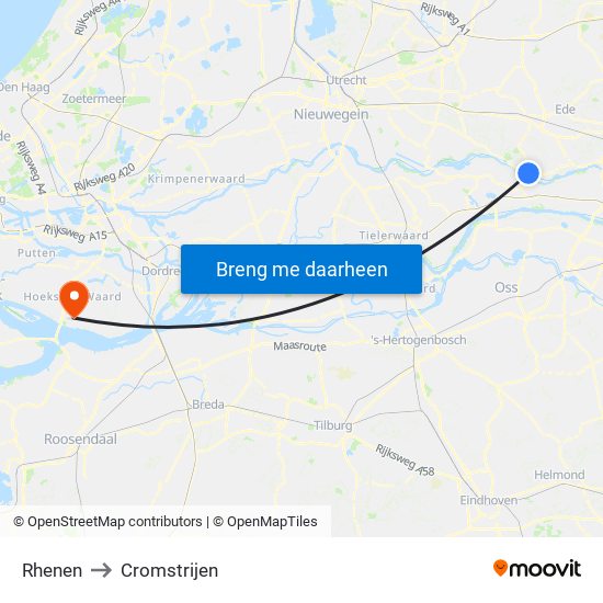 Rhenen to Cromstrijen map