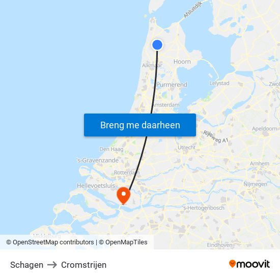 Schagen to Cromstrijen map