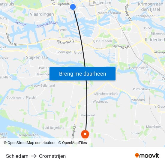 Schiedam to Cromstrijen map