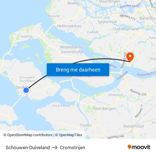 Schouwen-Duiveland to Cromstrijen map