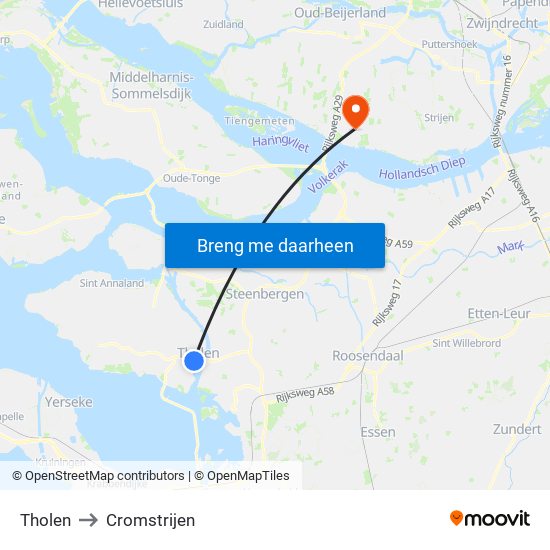 Tholen to Cromstrijen map