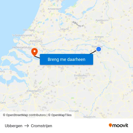 Ubbergen to Cromstrijen map