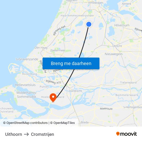 Uithoorn to Cromstrijen map