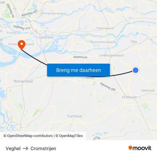 Veghel to Cromstrijen map