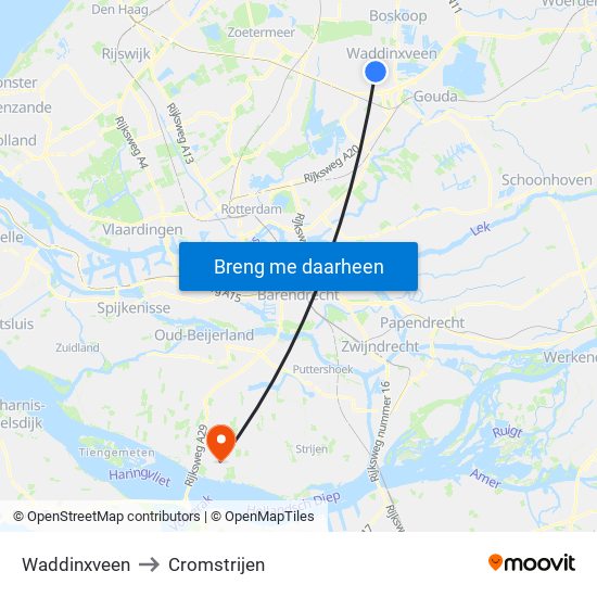 Waddinxveen to Cromstrijen map