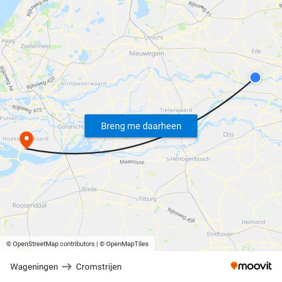 Wageningen to Cromstrijen map