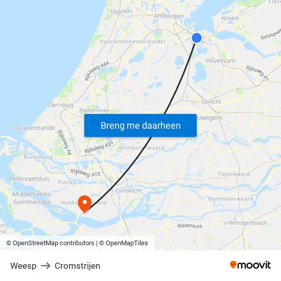 Weesp to Cromstrijen map