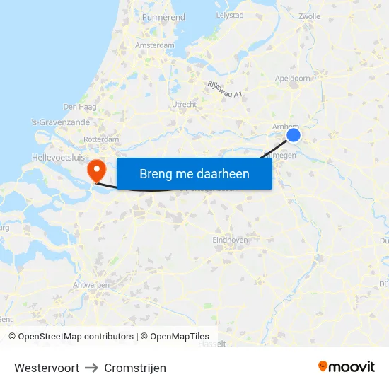 Westervoort to Cromstrijen map