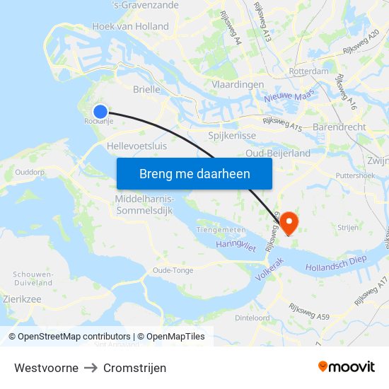 Westvoorne to Cromstrijen map