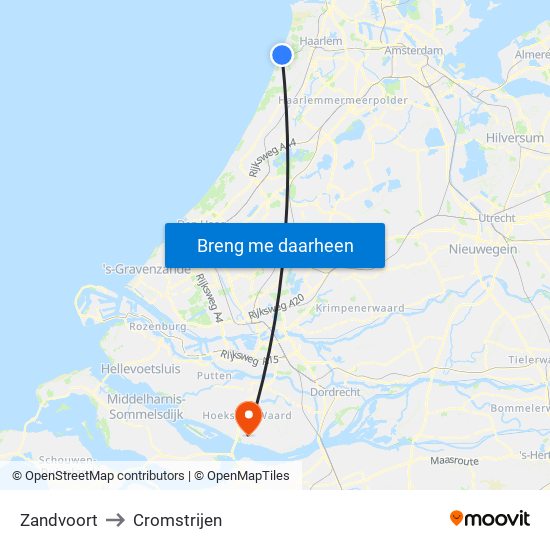 Zandvoort to Cromstrijen map