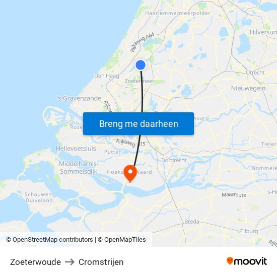 Zoeterwoude to Cromstrijen map