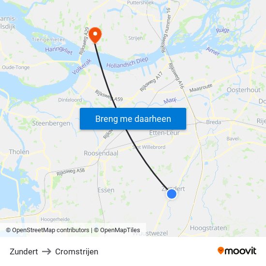 Zundert to Cromstrijen map
