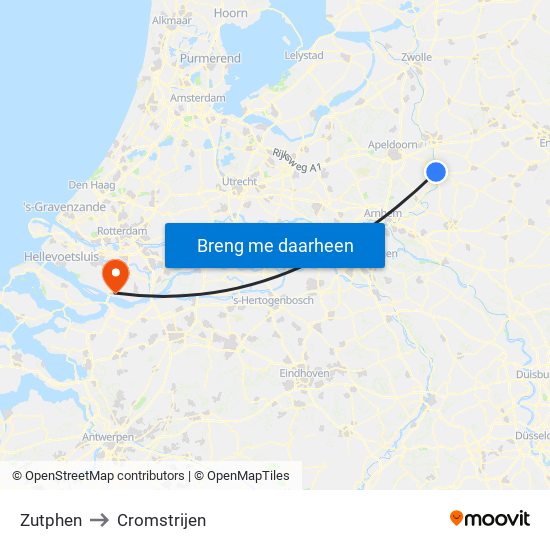 Zutphen to Cromstrijen map