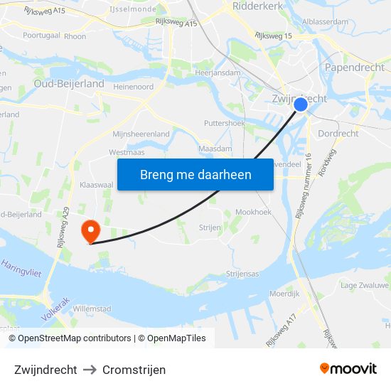Zwijndrecht to Cromstrijen map