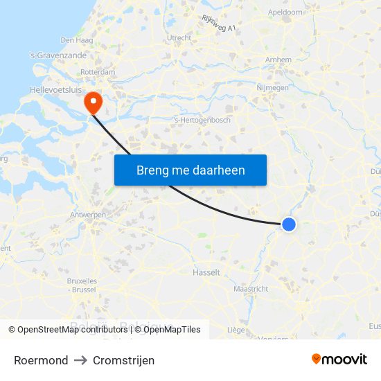 Roermond to Cromstrijen map