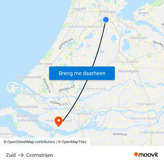 Zuid to Cromstrijen map