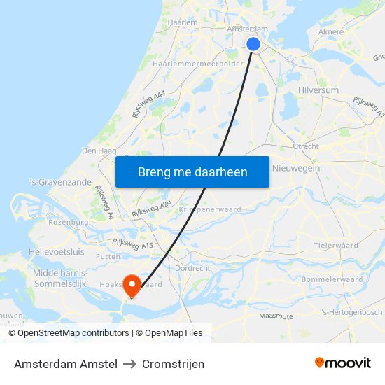 Amsterdam Amstel to Cromstrijen map