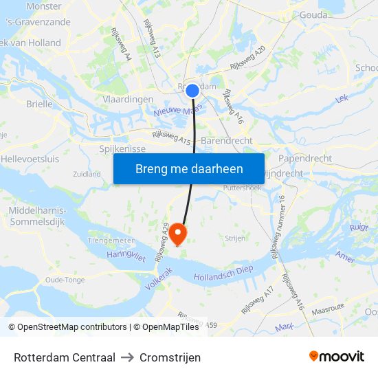 Rotterdam Centraal to Cromstrijen map