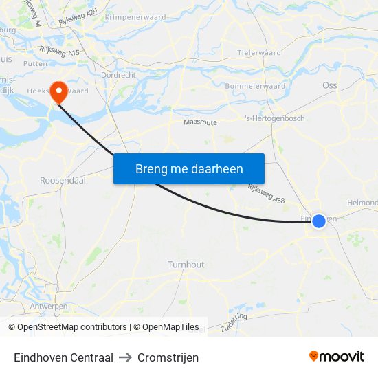 Eindhoven Centraal to Cromstrijen map