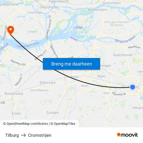 Tilburg to Cromstrijen map